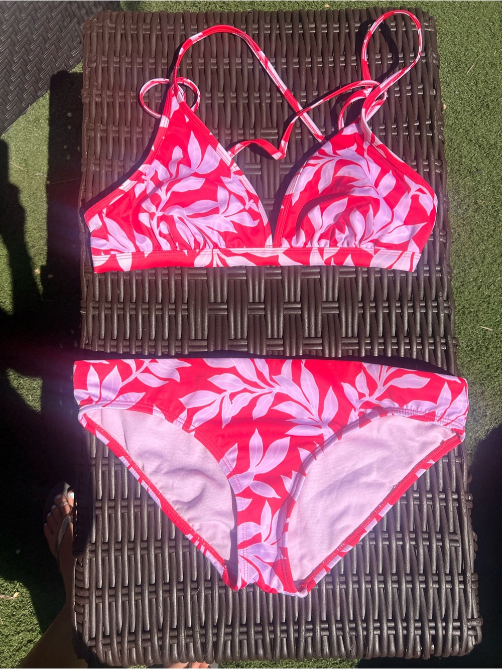 all in motion Red and White Leaf-Print Bikini Set